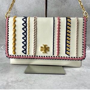 Tory Burch White Crossbody Bag with Pink and Blue Accents